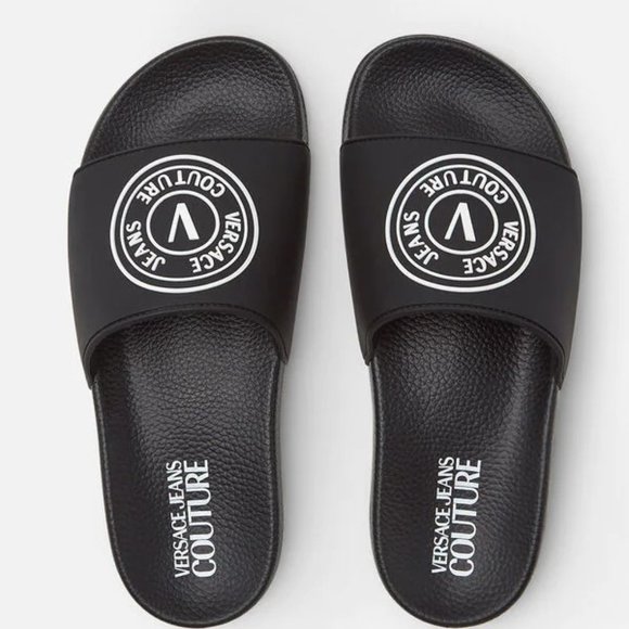 VERSACE Black V-Emblem Sandals Size 36 - Picture 2 of 5